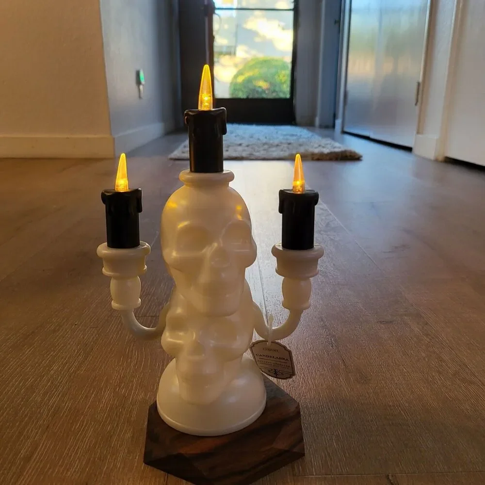 Target Bullseye Playground Light Up Skull Candelabras Halloween Pair (Lot of 2)